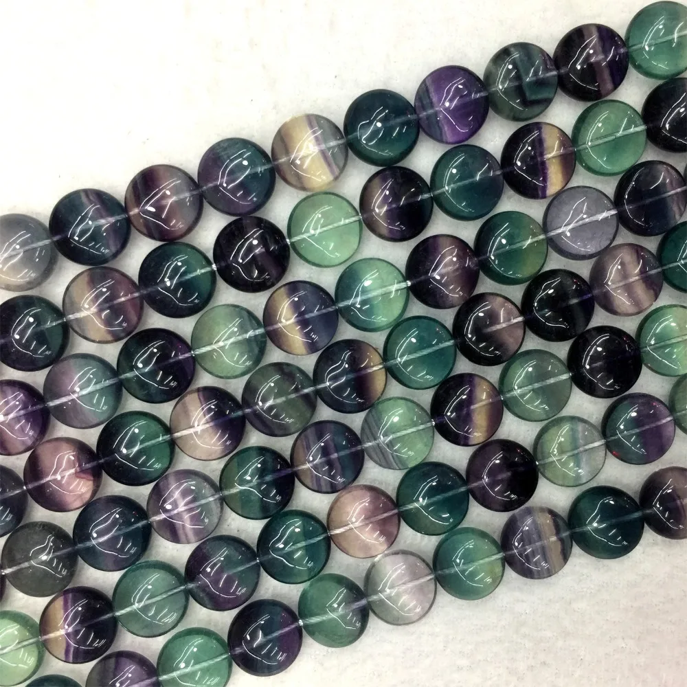 Натуральный Радужный фиолетовый зеленый флюорит полудрагоценные камни ожерелье браслет Монета бусины 1" 05887