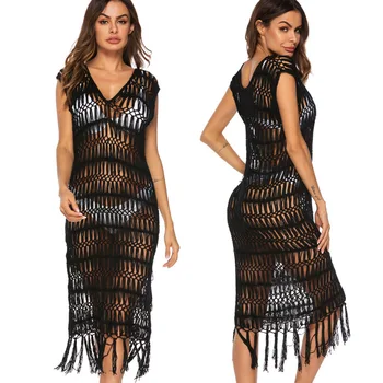 

Beach Tunics Woman Women's Beachwear Covered Summer Dress Kimono Bathing Sexy Hollow-Out Perspective Vest Liusu Skirt