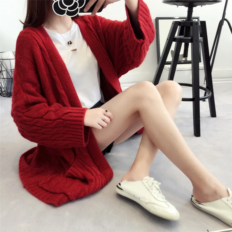 2018 New Pattern Hemp Flowers Pocket 5 Color Sweater Cardigan Women Korean Knitting Unlined Upper Garment Loose All-match Tide Sweaters