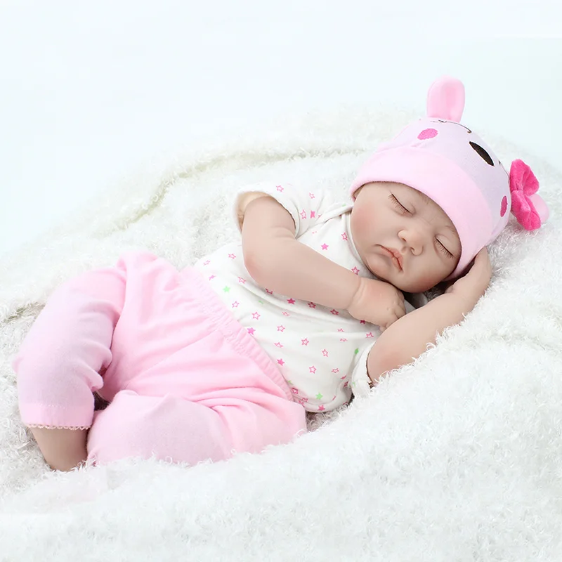 

22 Inch Realistic Girls Pink clothes Silicone Vinyls reborn Babies sleeping Fashion Baby Newborn Dolls Kids good Playmate gifts