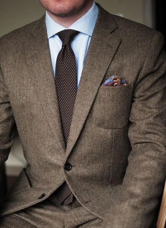 2018 Dark Brown tweed blazer men Wool Herringbone British style custom made Mens suit slim fit Blazer wedding suits for men