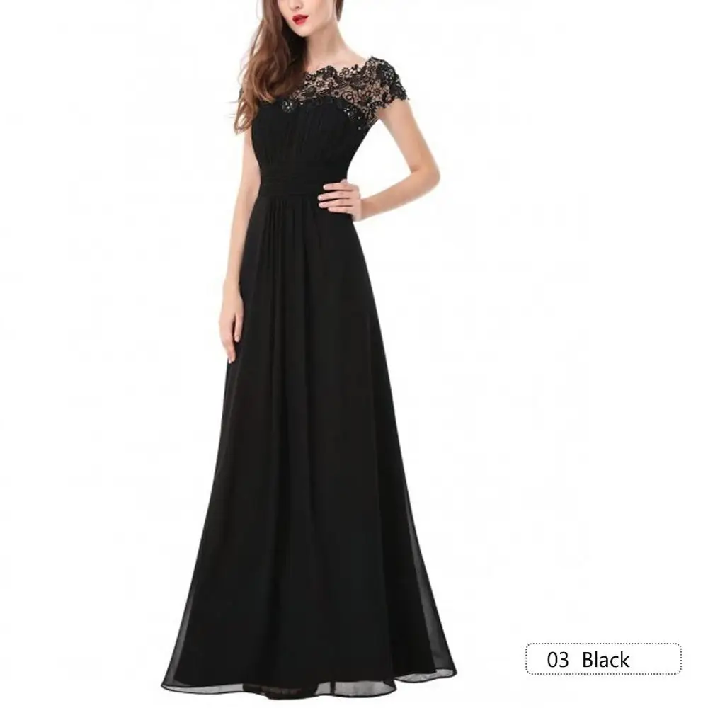Элегантные вечерние платья, новинка,, Черное кружево, открытая спина, с рюшами, бюст, короткий рукав, длинное шифоновое платье de soiree - Цвет: Черный