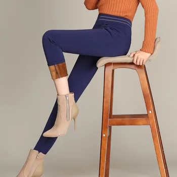 

Nonis High Waist Warm Thick Velvet Winter Women Four Sides High Stretch Long Pencil Pants Female Skinny Trousers Plus Size