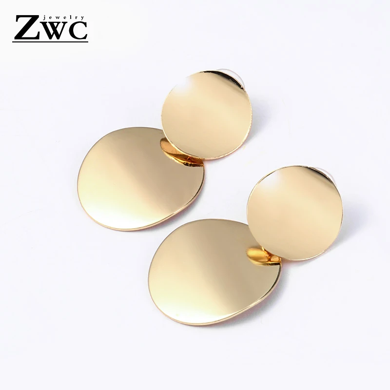 Gold ZWC модные уникальные металлические Висячие серьги для женщин винтажные геометрические массивные висячие серьги ювелирные изделия оптом brincos - Окраска металла: Gold