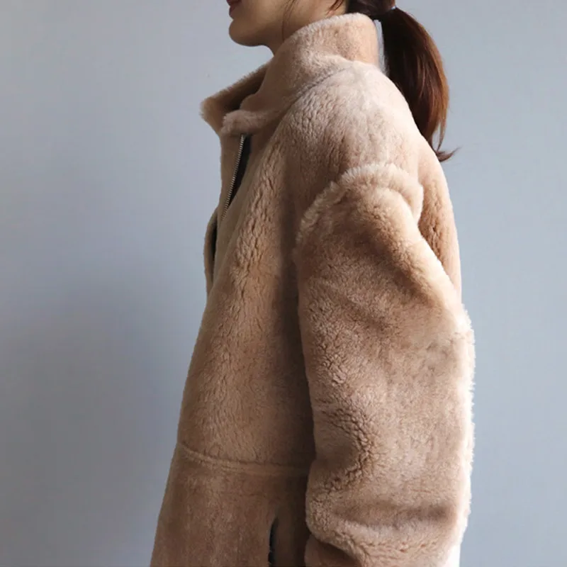 Winter leather jacket women lambswool coat Plus size 5XL Flocking Thicken warm PU leather coat female Both sides can be worn2325