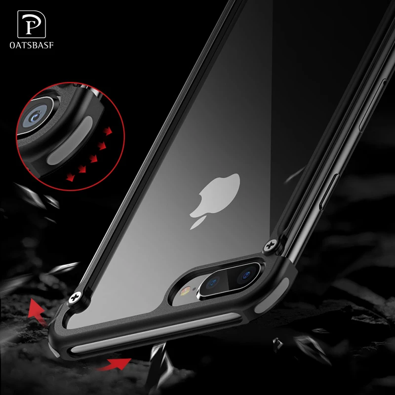 OATSBASF подушка безопасности металлический чехол для iPhone 7 Чехол индивидуальная подушка безопасности оболочка для Apple iPhone 7 Plus металлический бампер крышка с подарочной стеклянной пленкой