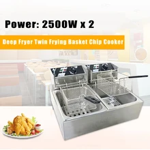 220V Deep Fryer Twin Frying Basket Chip Cooker Chef Electric Commercial Electric Fryer Pan Kitchen Appliances