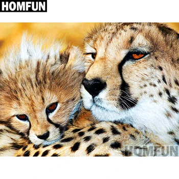 

HOMFUN Full Square/Round Drill 5D DIY Diamond Painting "Leopard Mom Baby" 3D Embroidery Cross Stitch 5D Home Decor A00925