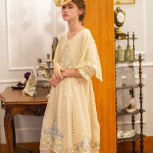 LYNETTE'S CHINOISERIE Spring Summer Original Design Women Exquisite Flower Embroidery Lace Patchwork Victorian Vintage Dresses