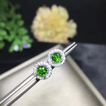 

Almei Natural Diopside Earrings for Women, 925 Sterling Silver, 4*4mm*2 Pcs Birthstone Gemstone Wedding Party Jewelry FR103