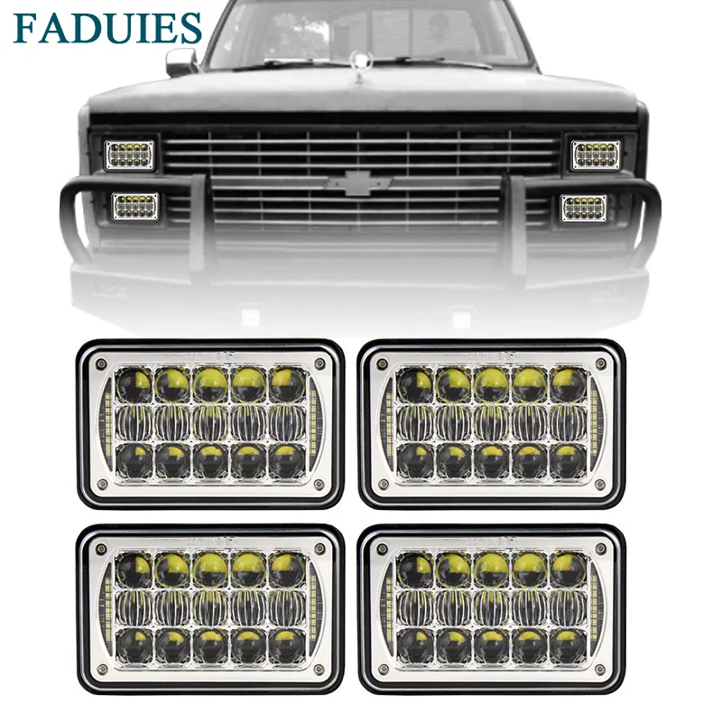 FADUIES 4Psc хром 5D 4 &quotx 6" дюймов 60 Вт светодиодный фары с DRL для H4651 H4652 H4656 H4666 H6545