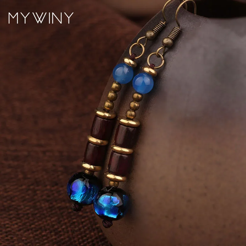 star handmade glass glazed wood ethnic earrings,nature stones vintage dangle earrings ,New Original jewelry exotic earrings,