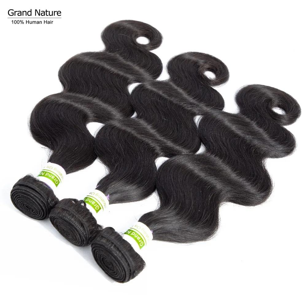 Grand Natural 10A Virgin Hair ткет бразильские волнистые человеческие волосы один пучок натуральный черный один Даритель может быть окрашен и отбелен