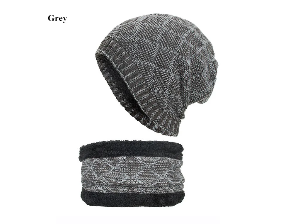 2019 зимняя шапка и шарф набор для женщин Skullies Beanies для мужчин вязаная шерстяная шапка теплая Gorros плюс бархат теплые на зиму комплект