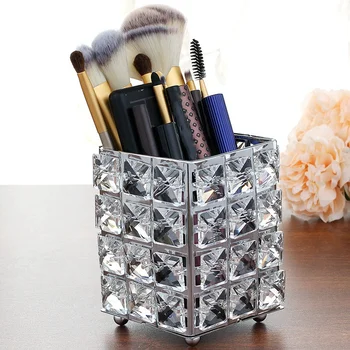 

Metal Crystal Square Makeup Organizer Box Brush Sorting Storage Tube Sorting Jewelry Desktop Decorative Ornaments