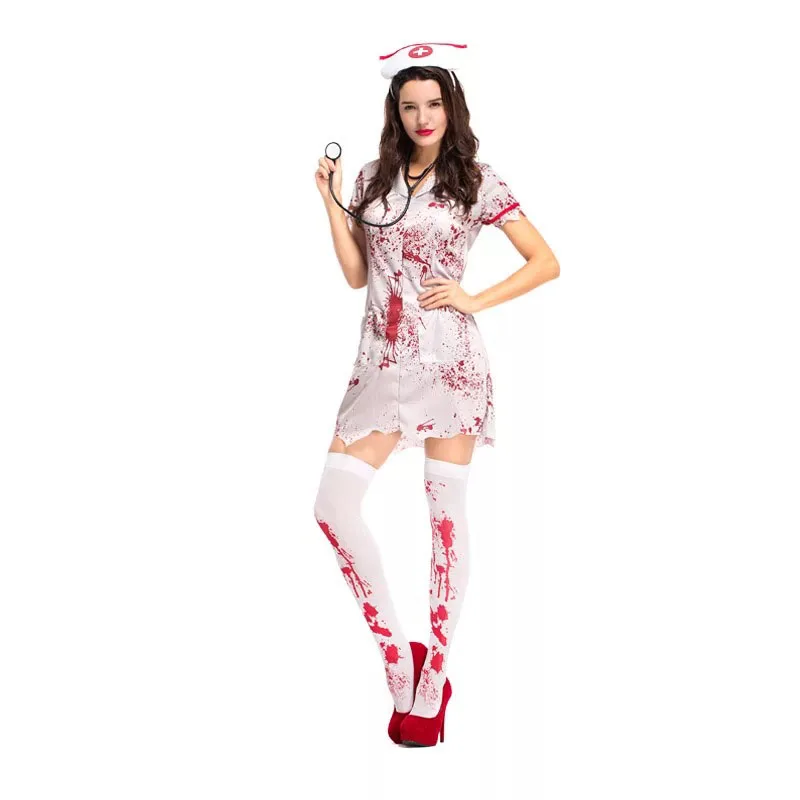Костюм Медсестры зомби на Хэллоуин для девочек и женщин, страшный кровавый белый костюм, нарядная одежда, наряд для женщин