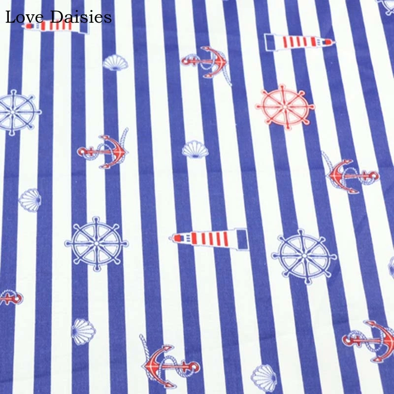 Хлопок саржевая Ткань Морской стиль синий серый белый парусник якорь Маяк Морской конек в полоску для детей постельное белье Простыня одежда