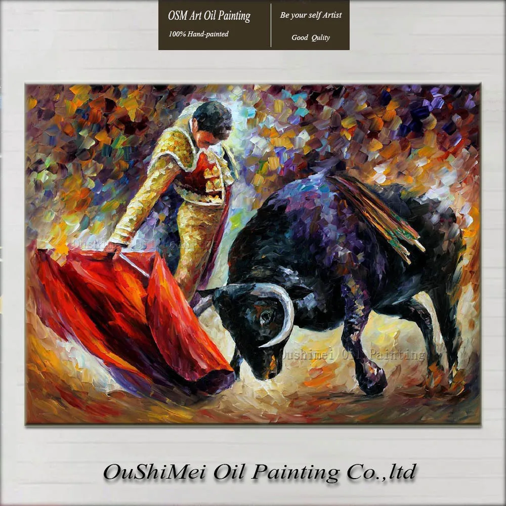 

Customized Oil Painting Reproduction Bullfight Canvas Pictures 100% Hand Painted Oil Painting Bull Unframed Spain Landscape