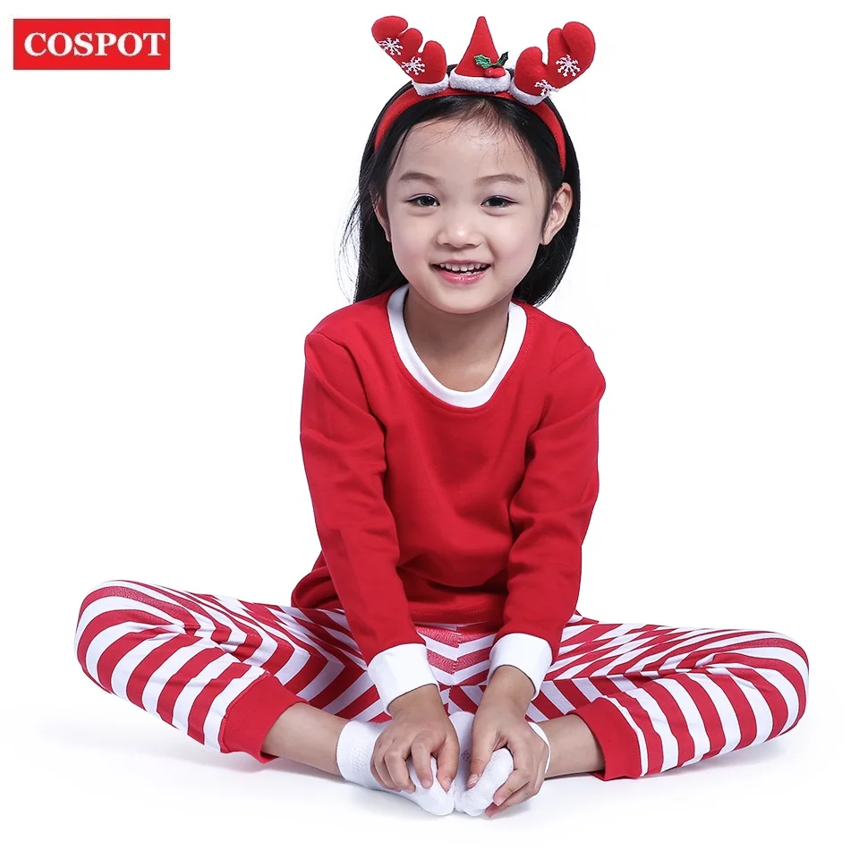 COSPOT для маленьких мальчиков и девочек Весенняя Пижама комплект Дети с длинным рукавом Рождество пижамы Детская полосатая Ночная одежда