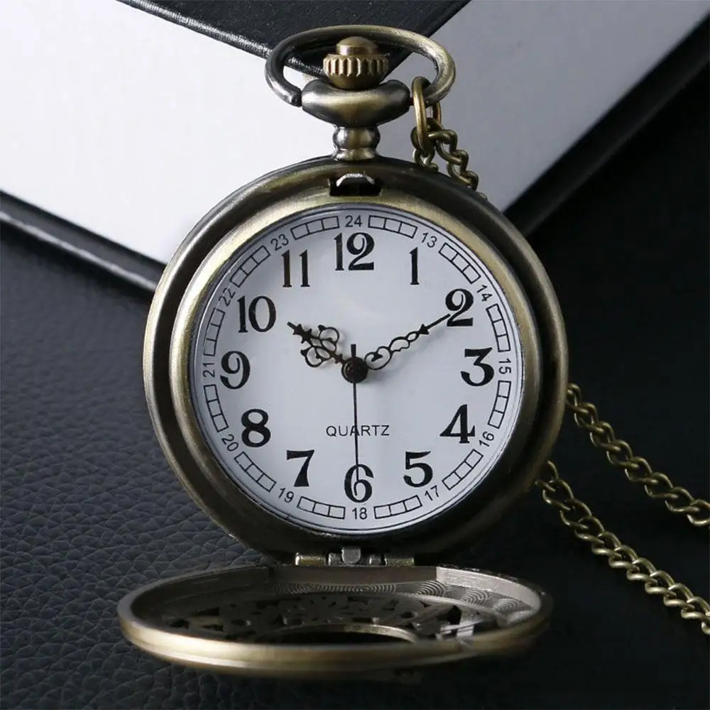 Retro Alloy Bronze Pocket Watch Antique Pendant Necklace Sweater Chain