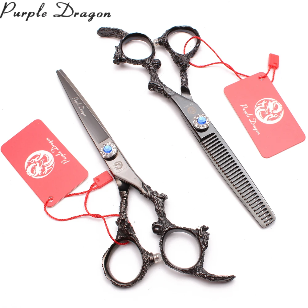 

5.5" 16cm Japan 440C Purple Dragon Black Professional Hairdressing Scissors Cutting Shears Thinning Scissors Hair Scissors Z9005