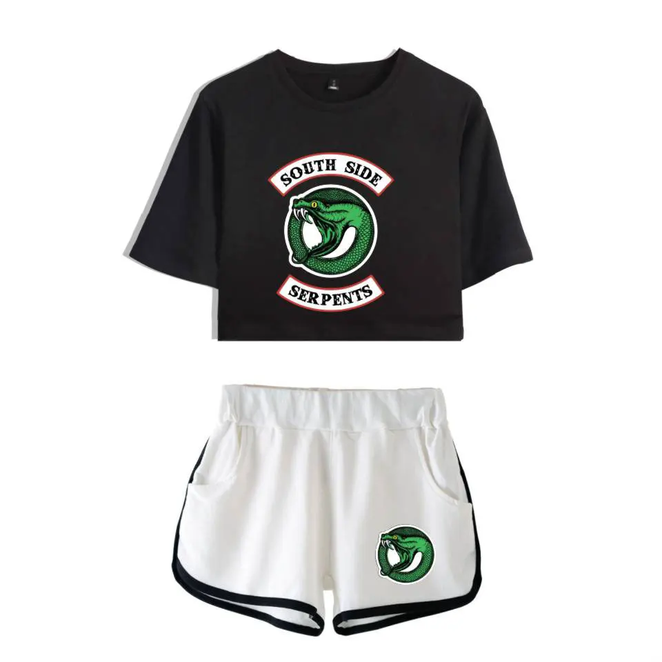 

Riverdale Two Piece Set Summer Sexy 2018 Cotton Printed T shirt New Suit Shorts Crop women Fashion south side serpents