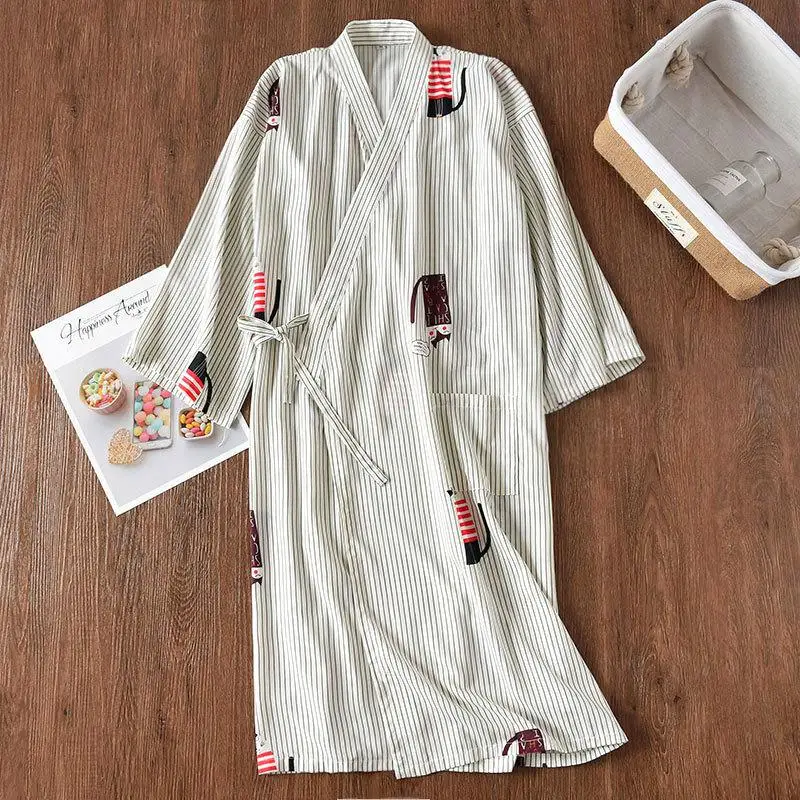 Новинка, хлопковый Халат, летняя женская одежда для сна с принтом, кимоно в японском стиле, халат, платье юката, повседневная одежда для сна, M L - Цвет: Бежевый