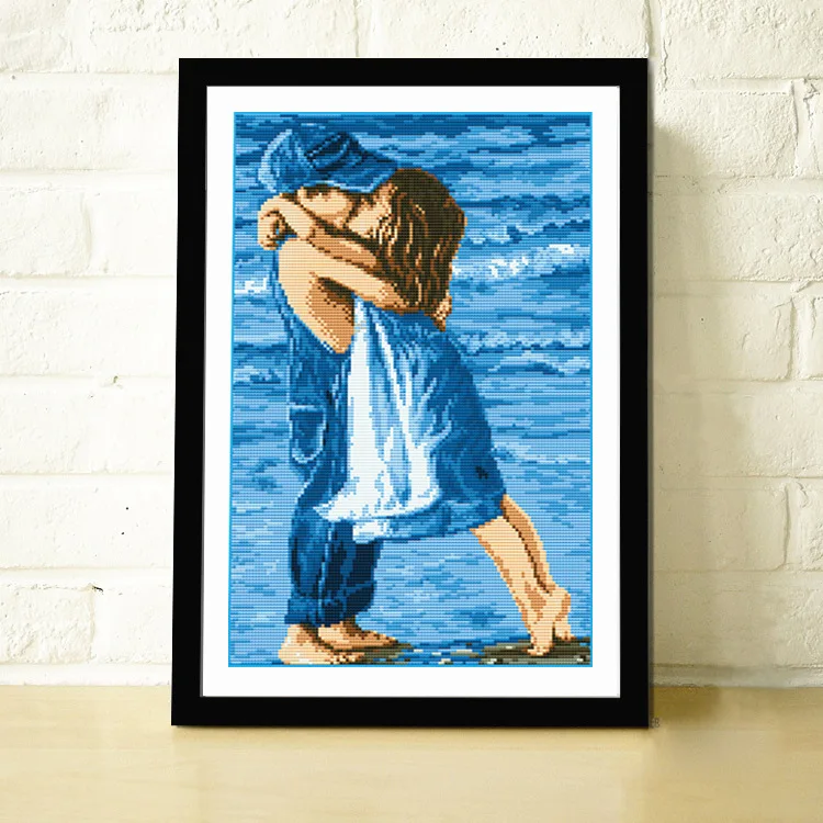 

Handmade Art DIY Embroidery Cross Stitch Needlework Printed Kiss Embrace Sea Childhood Cross-Stitching sets Home Decoration