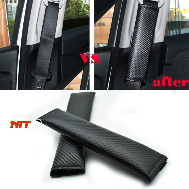 Universal Car Seat Belts Covers 2pcs Man made carbon fiber Black Auto
