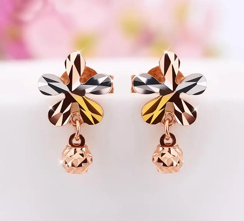 

Fashion Solid AU750 Gold Flower Dangle Earrings Lady's Earrings