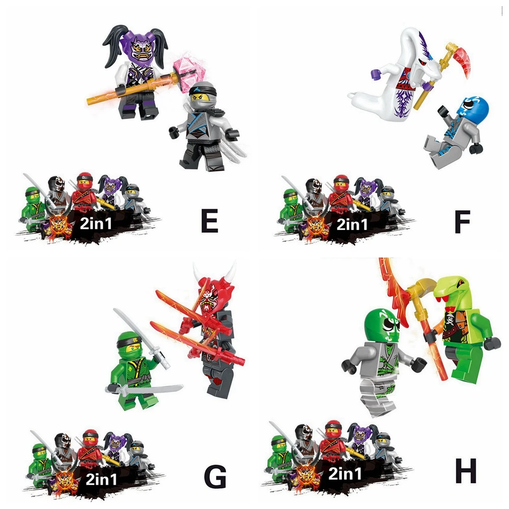 Горячие Ninjago 2 в 1 строительные блоки игрушки Совместимые legoINGly Ninja Master Wu NYA мини