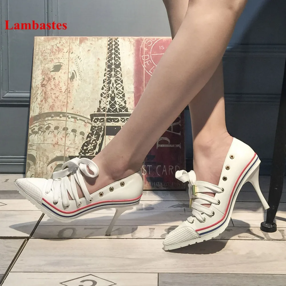 

2019 Spring Summer Pumps Women Shoes Pointed Toe Mixed Color Cross-tied Pumps Shoes Women Hollow Rivet Casual Pumps High Heels