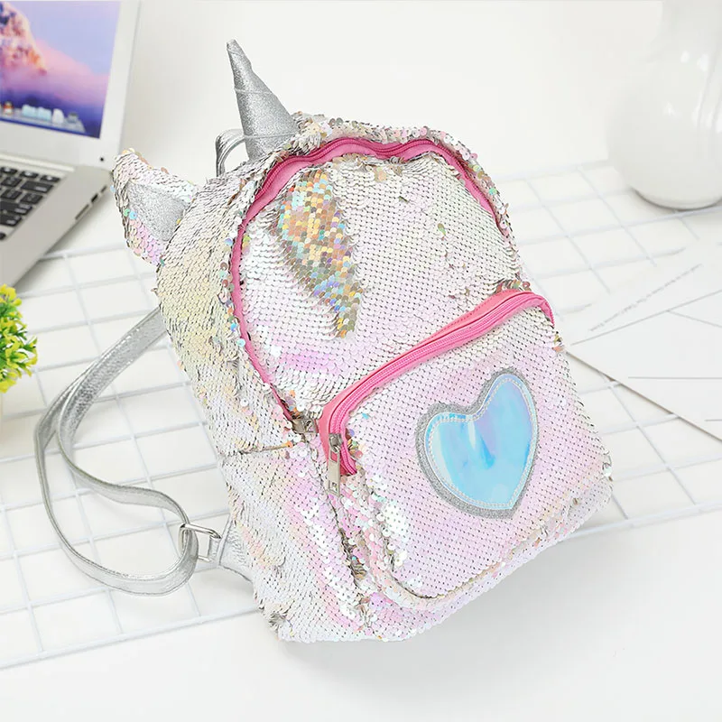 Kids Small Unicorn Sequins Backpack Children Kawaii Majic Glitter Backpacks New Gold Silver Travel School Bags