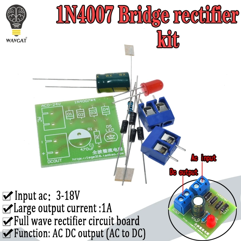 

1N4007 Diy Kit IN4007 Bridge Rectifier AC DC Converter Full Wave Rectifier PCB Board KIT Parts Electronic Suite