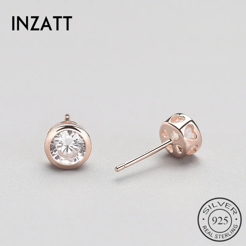 

INZATT 925 Sterling Silver Zircon hollow Heart Stud Earrings Fine Jewelry Accessories For Women Engagement Party Trendy Gifts