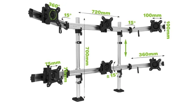 Aluminum Alloy 6 Screen Monitor Holder Destop