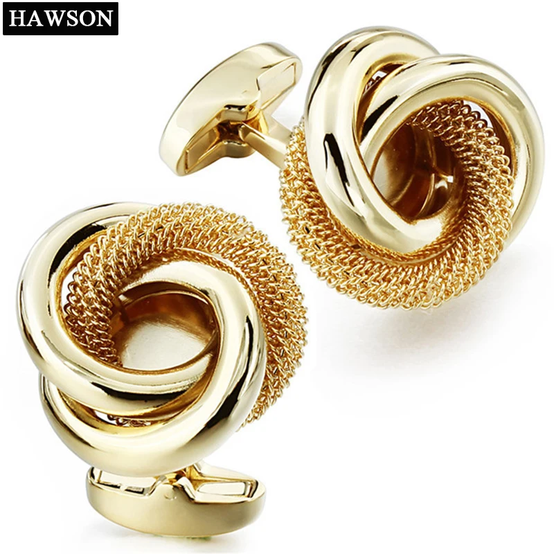 

HAWSON Big Size Knot Cufflinks Gold Twist Cuff Buttons For Men's Shirt Pack With Box