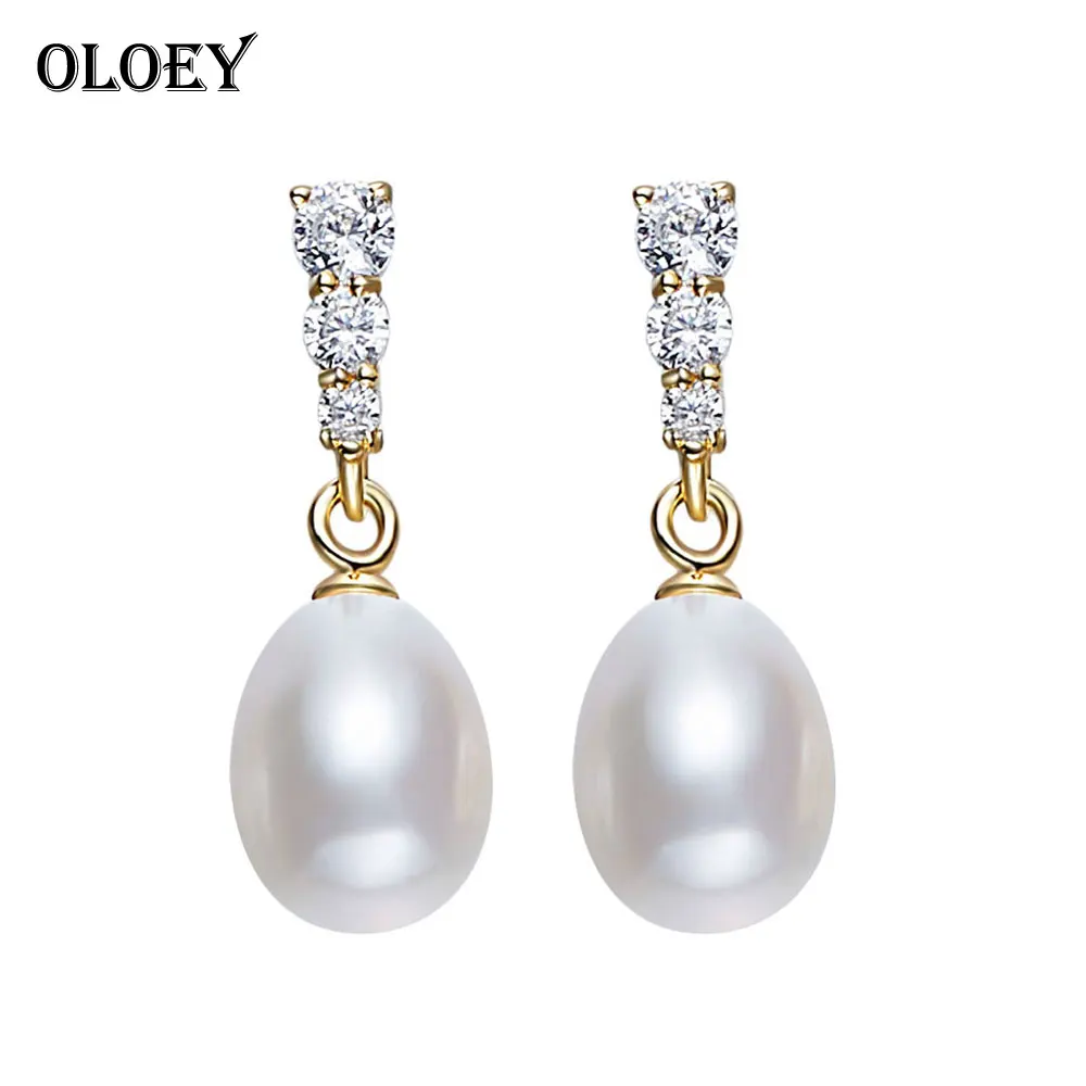 

OLOEY Freshwater Pearl Earrings Women Real 925 Sterling Silver CZ Brinco Fine Accessories Jewelry 2018 New Arrival YME010