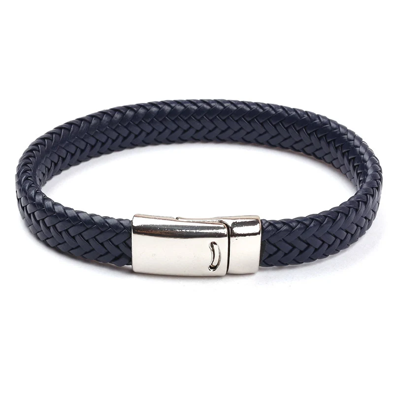 NIUYITID New Braid Leather Bracelet Men Silver Color Magnetic Buckle Charm Boy`s Gift Jewellery Male Armband pulsera hombre (5)