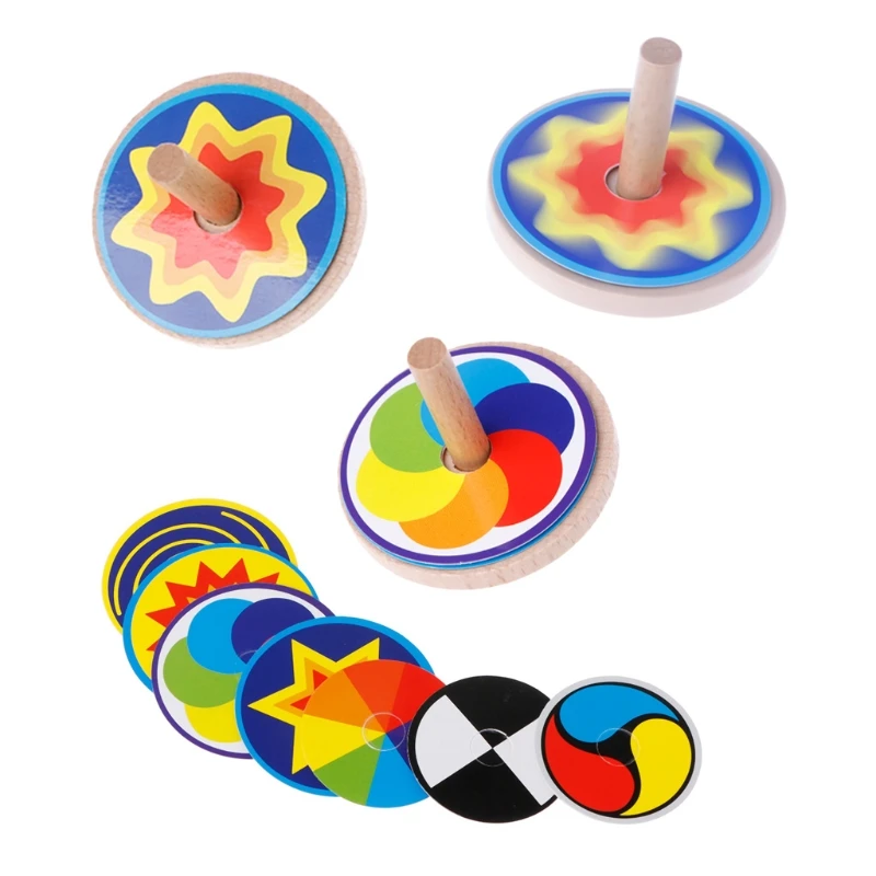 Vintage Kids Toy Solid Wood Spinning Top Gyroscope Classic Game Paper Coverin Spinning Tops