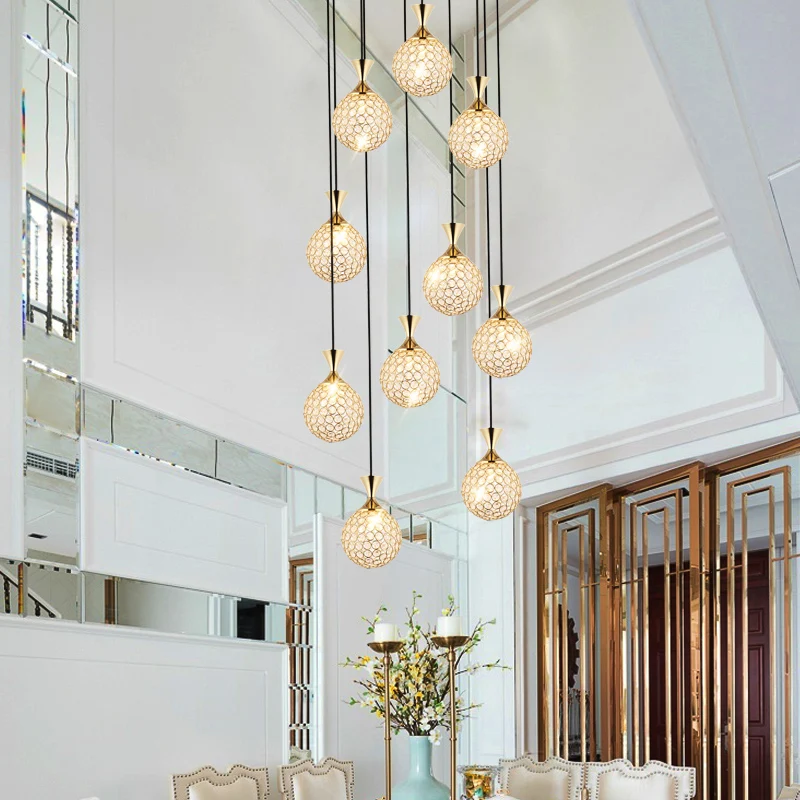 

staircase long pendant light Villa duplex floor living room restaurant modern suspension luminaire crystal pendantlamp E27 lamp