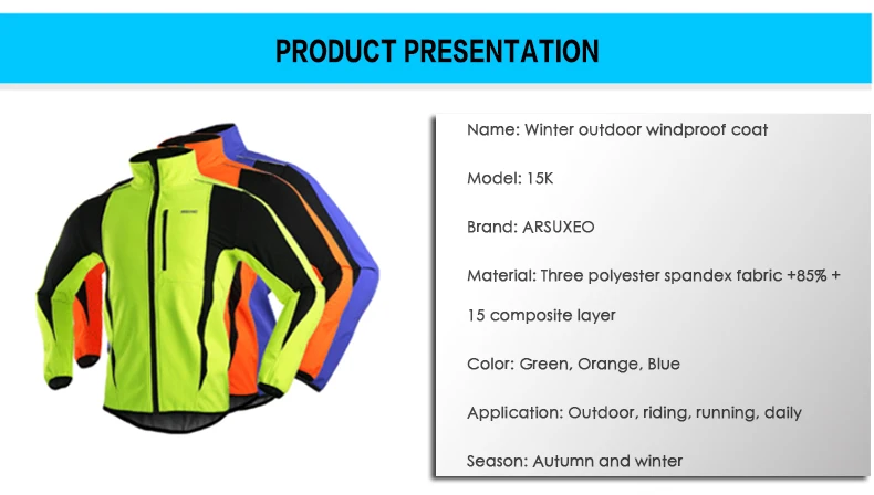 ARSUXEO Winter Warm Up Thermal Fleece Cycling Jacket Bicycle MTB Road Bike Clothing Windproof Waterproof Long Jersey Jersey