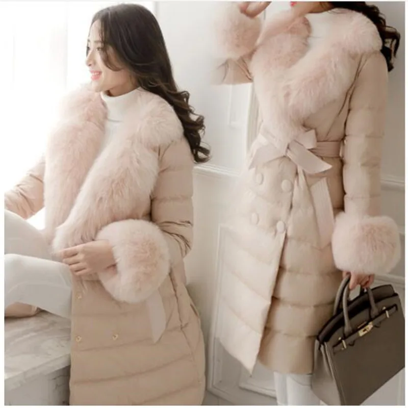 

2019 Hot Sale Faux Fox Large Fur Collar Winter Jacket Women Coat Female Fashion European Style 90% White Duck Down Parka