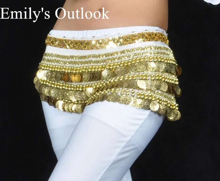 

338 Coin Golden Silver Extra Heavy Belt Belly Dance Costume Hip Scarf Wrap Waist Band India Dancer Multi Color Free Shipping