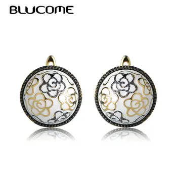 

Blucome Fashion Dubai Style Flower Shape Enamel Round Earrings Gold Color Small Copper Stud Earrings For Women Party Bijuterias