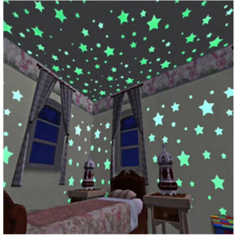 

New Hot 100Pcs Stars Glow In The Dark 3D Luminous Fluorescent Plastic Wall Stickers Living Home Decor Wholesale for Room