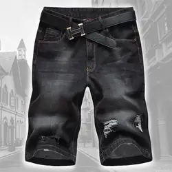 Бесплатная доставка летние тонкие свободные мужские черные джинсовые шорты больших размеров длина до колен легкие прямые джинсы Размер