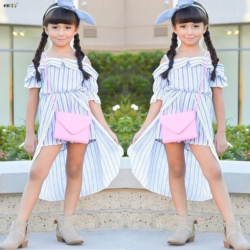 

Striped Dress For Girls Strapless Off Shoulder Princess Summer Beach Dresses Vestido Kids Children Clothes 3 4 6 7 8 10 12 Years