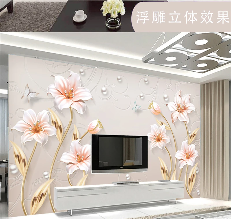 Customize Any Size 3D HD Print Embossed Stereo Modern Simple Flowers Rich Modern Simple Silk Mural Wallpaper