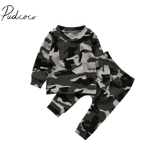 

pudcoco 2pcs long sleeve o-neck Camouflage Newborn Toddler Infant Baby Boy Girl Clothes T-shirt Tops+Pants Outfits Set 6-24M